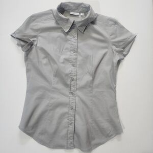 New York & Company Womens‎ Button Down Medium Grey Semi Fitted Business Casual
